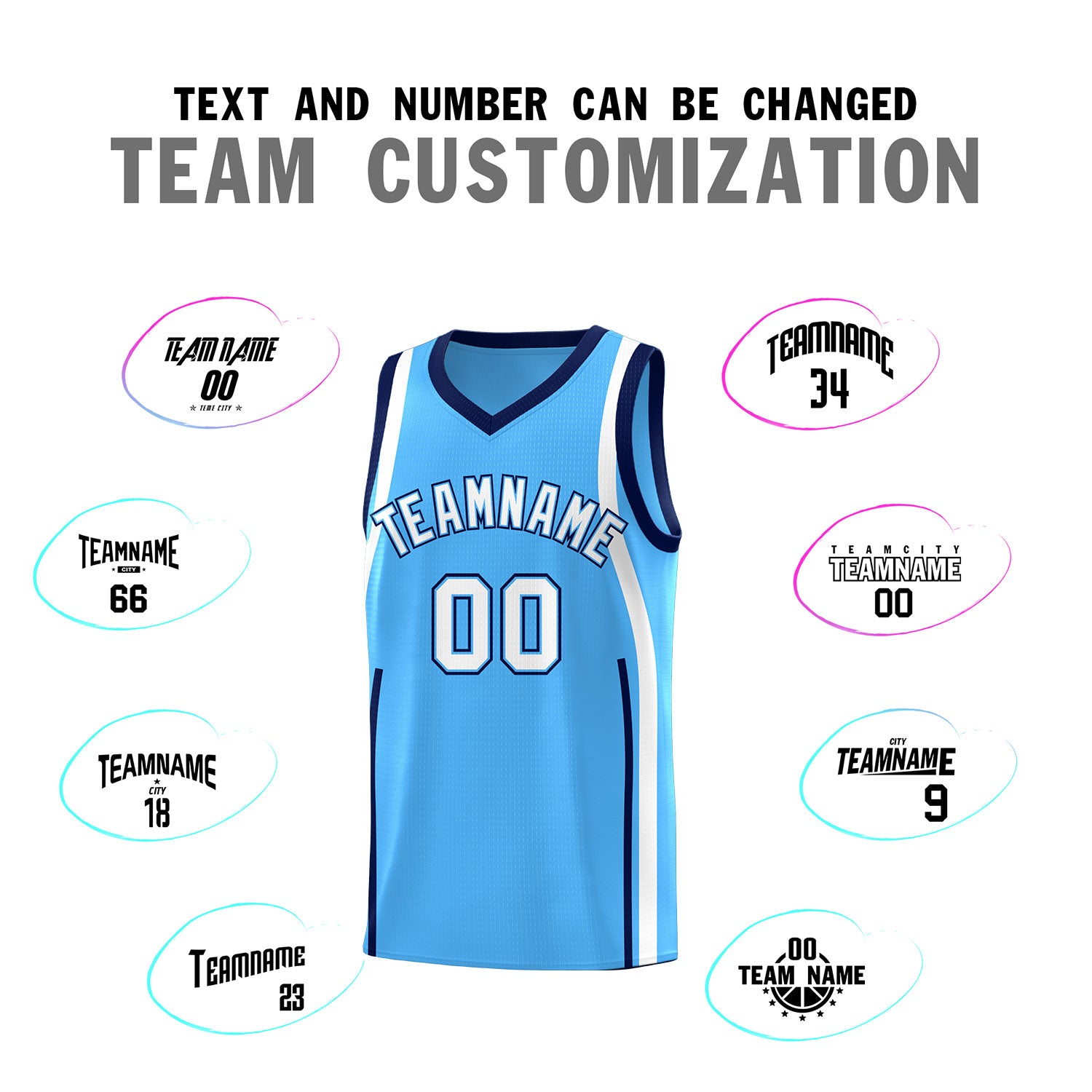 Custom Powder Blue Navy-White Ribbon Pattern Basketball Kits