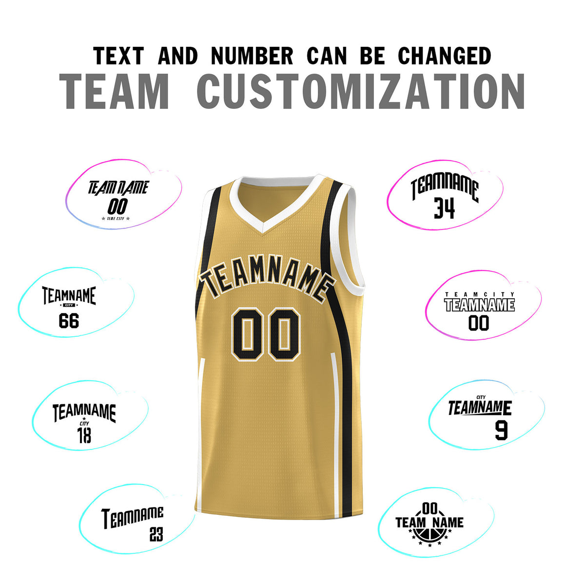 Custom Old Gold Black-White Ribbon Pattern Basketball Kits