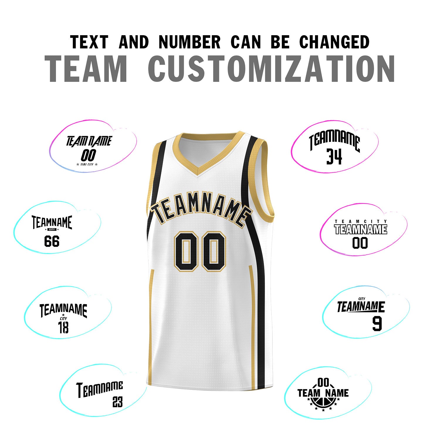 Custom White Black-White Ribbon Pattern Basketball Kits