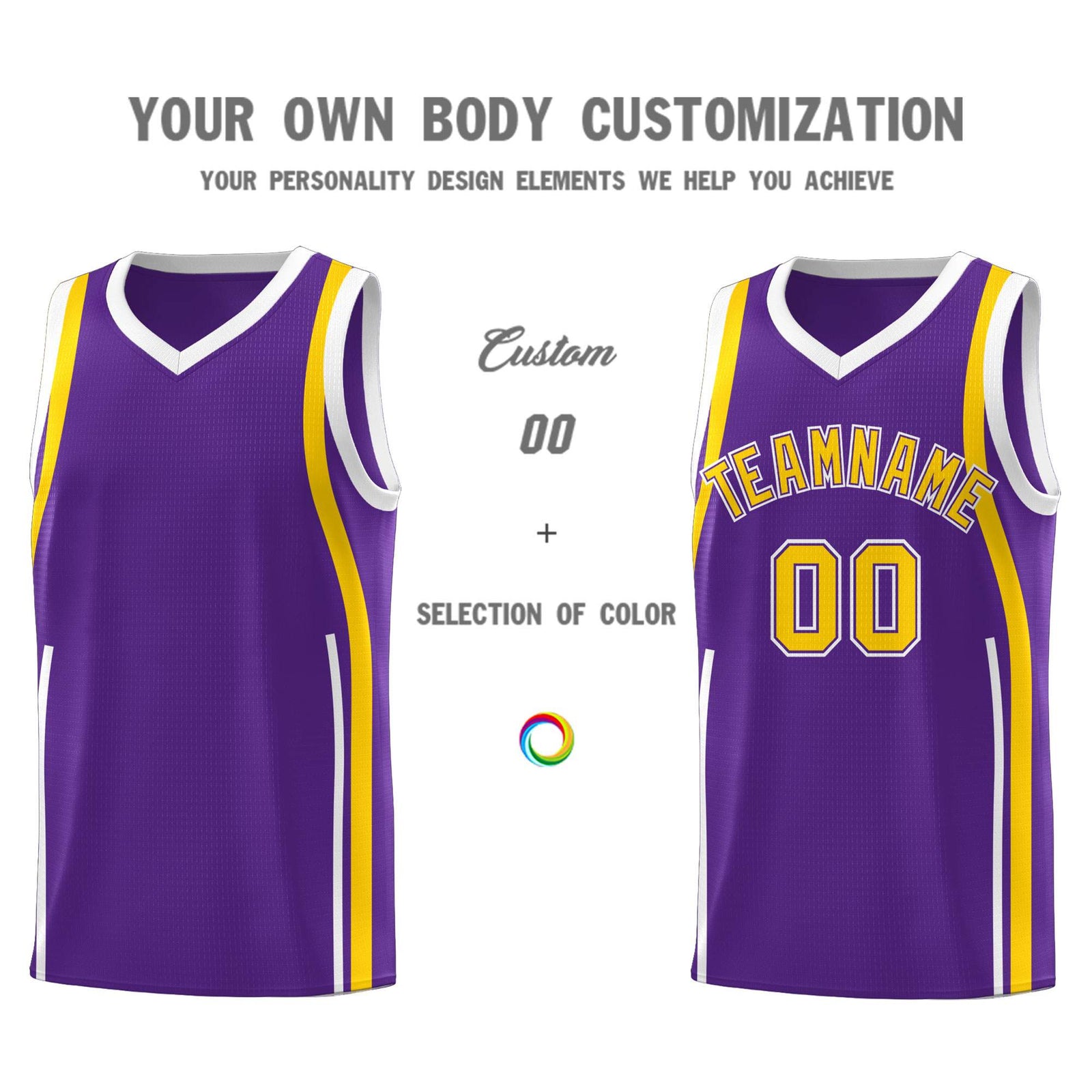 Custom Purple Gold-White Ribbon Pattern Basketball Kits