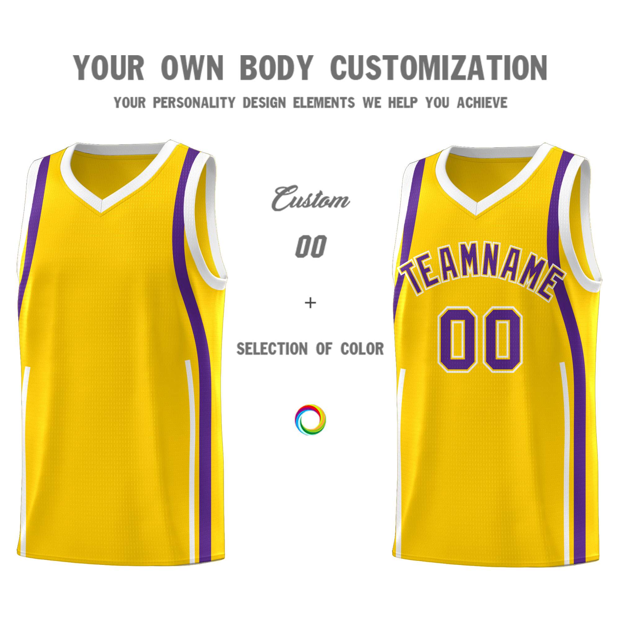 Custom Gold Purple-White Ribbon Pattern Basketball Kits