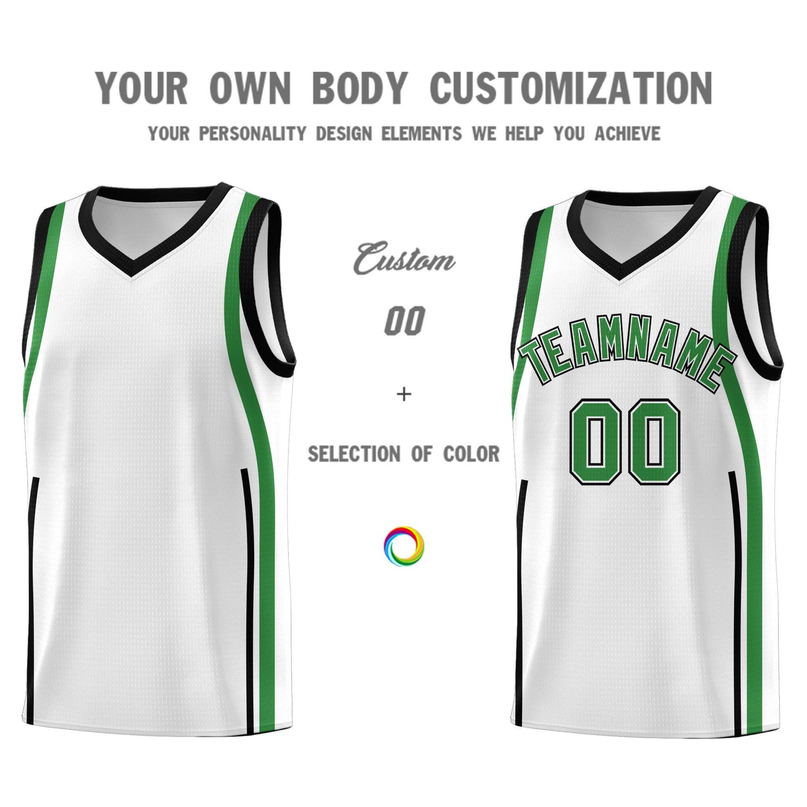 Custom White Kelly Green-White Ribbon Pattern Basketball Kits