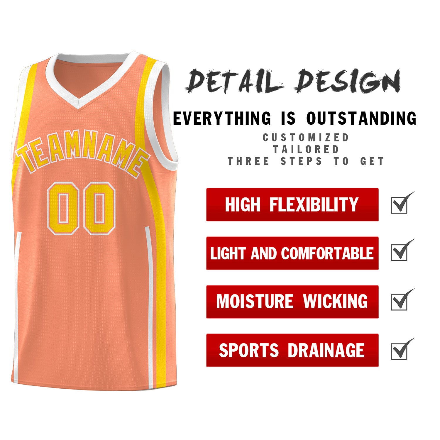 Custom Light Orange Gold-White Ribbon Pattern Basketball Kits