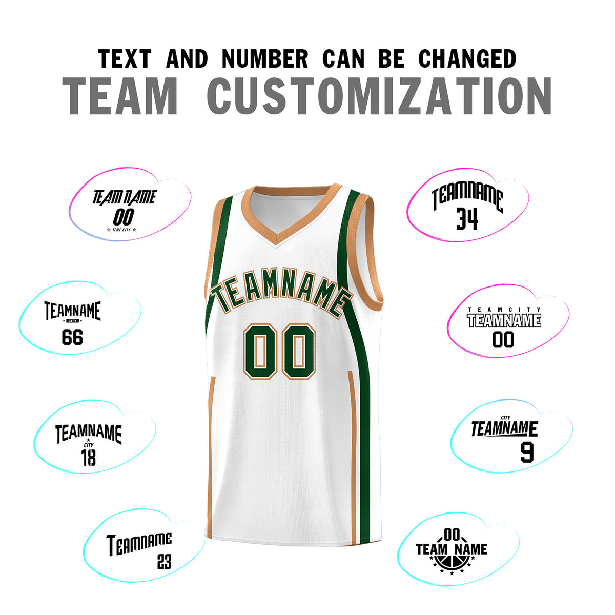 Custom White Green-Buckskin Brown Ribbon Pattern Basketball Kits