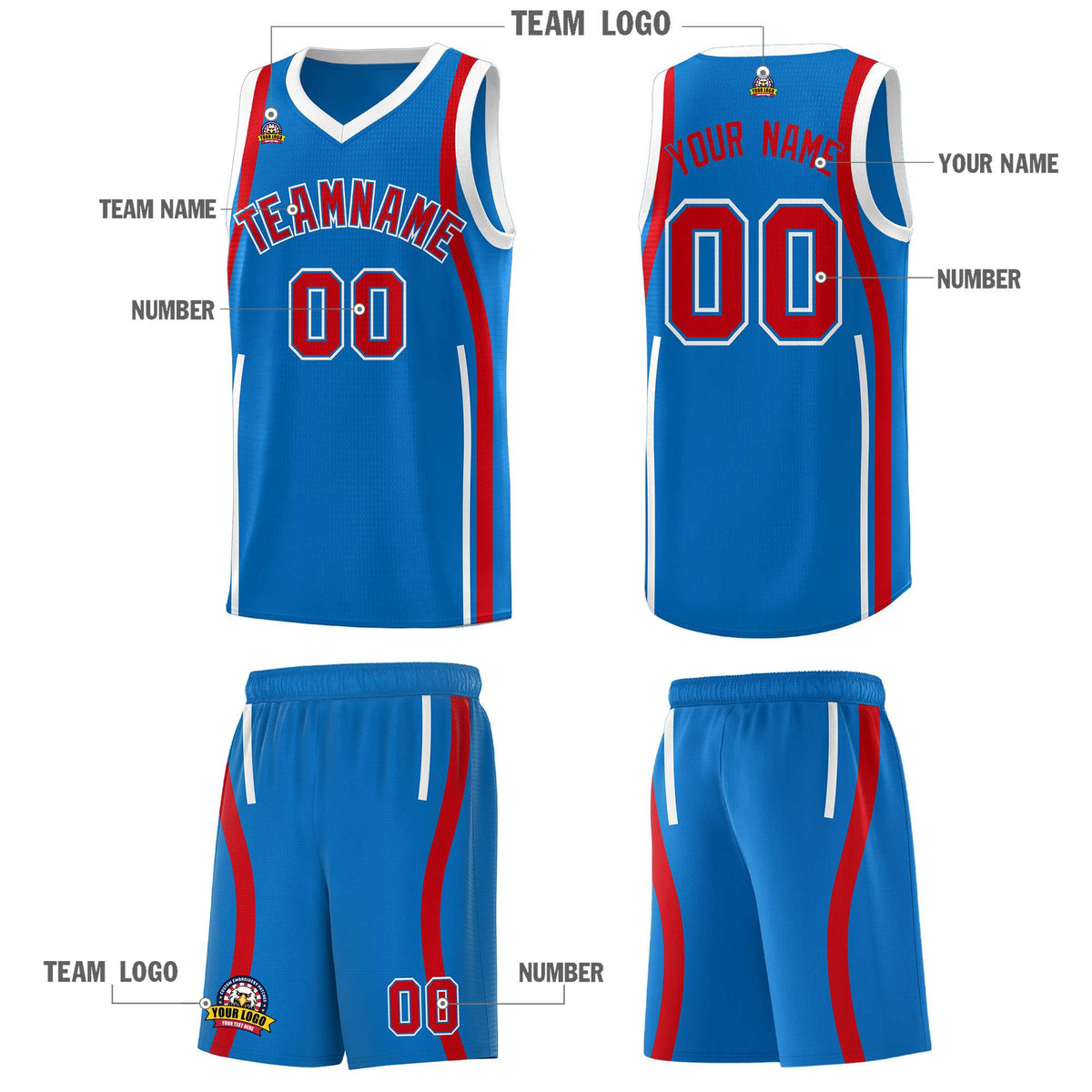Custom Royal Red-White Ribbon Pattern Basketball Kits