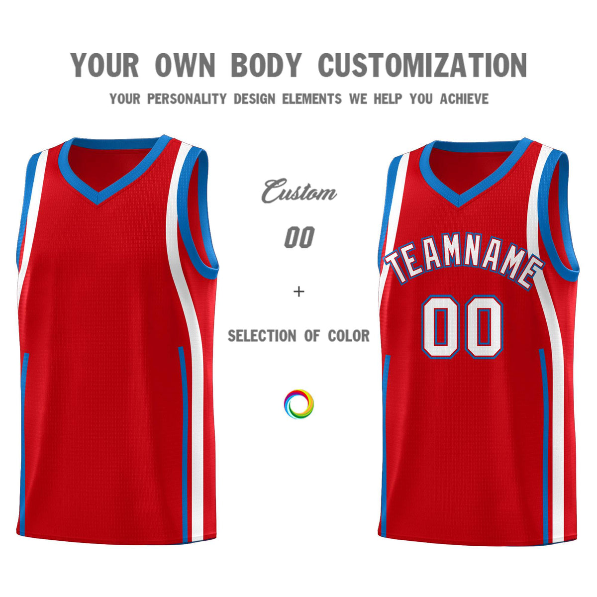 Custom Red Royal-White Ribbon Pattern Basketball Kits