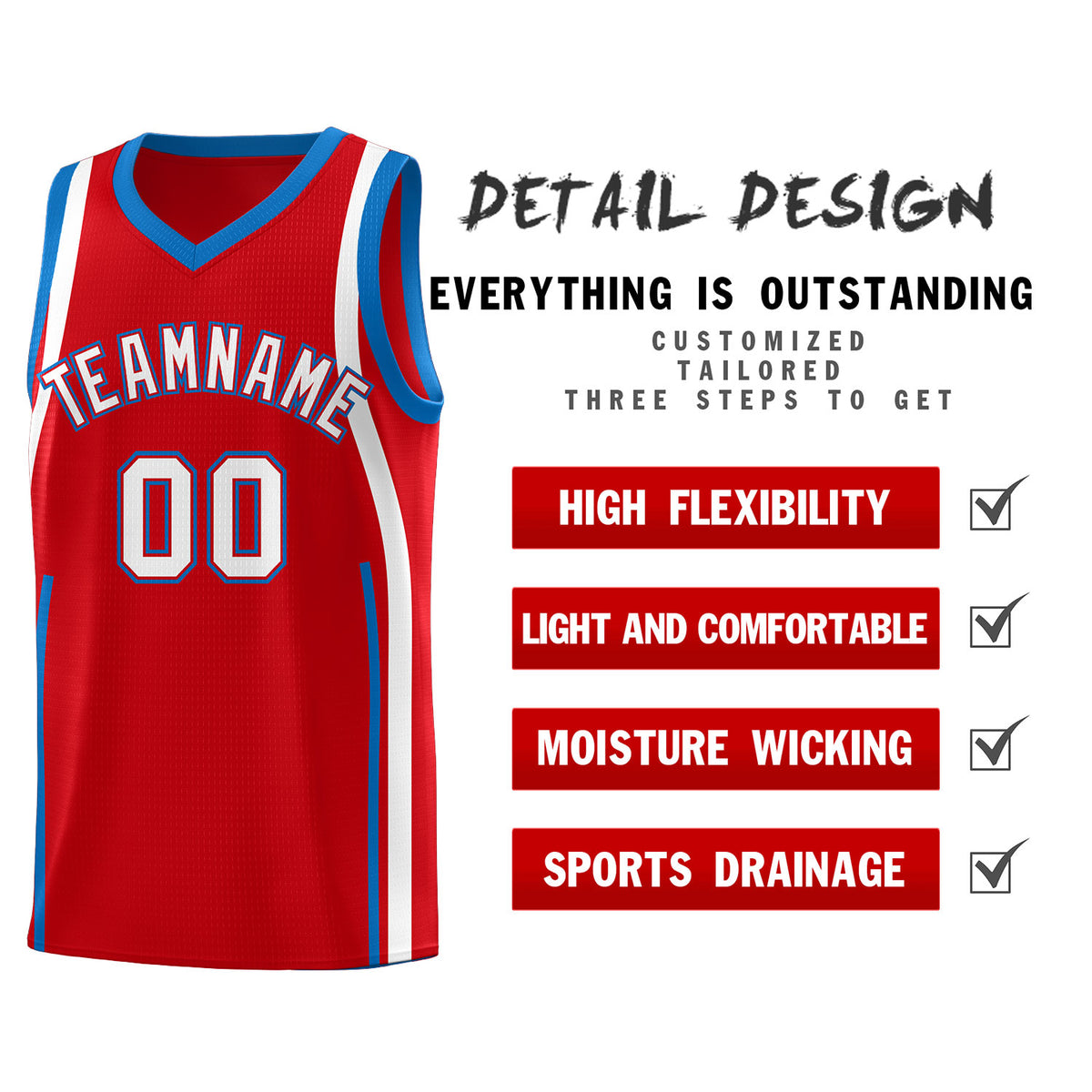 Custom Red Royal-White Ribbon Pattern Basketball Kits