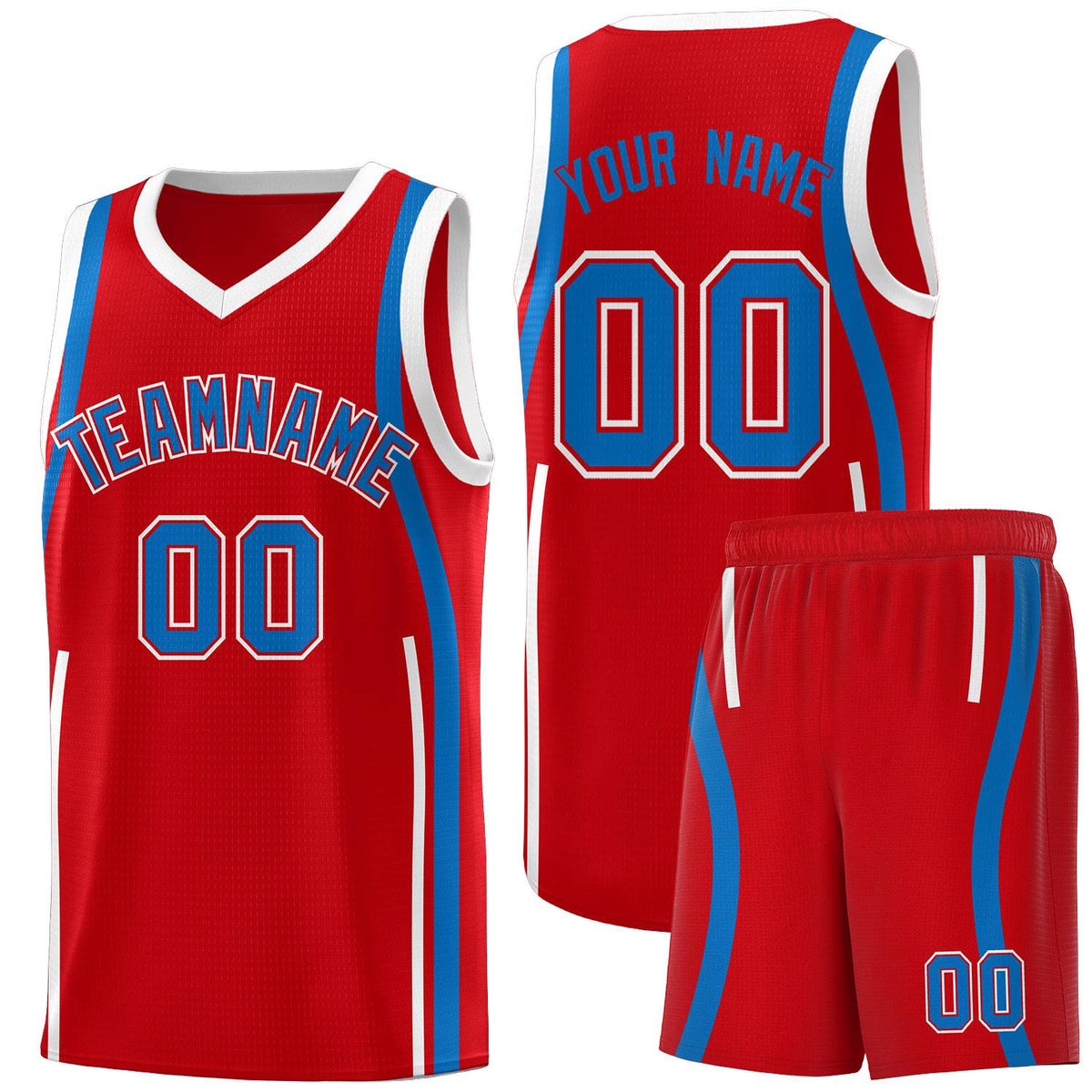 Custom Red Royal-White Ribbon Pattern Basketball Kits