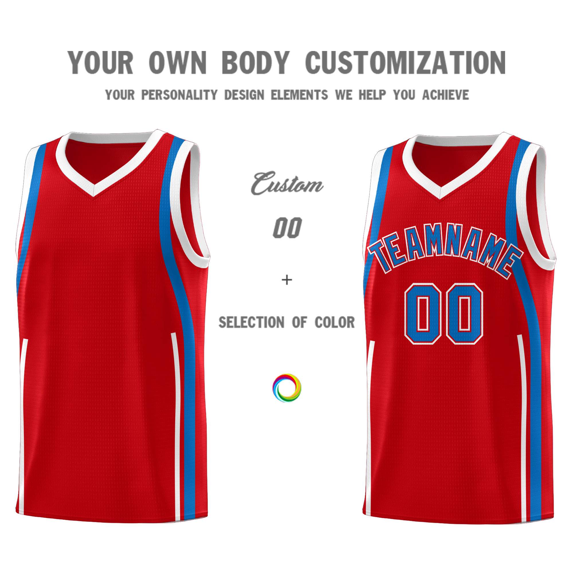 Custom Red Royal-White Ribbon Pattern Basketball Kits