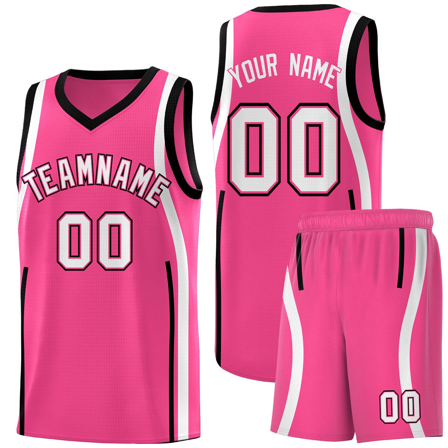 Custom Pink Black-White Ribbon Pattern Basketball Kits