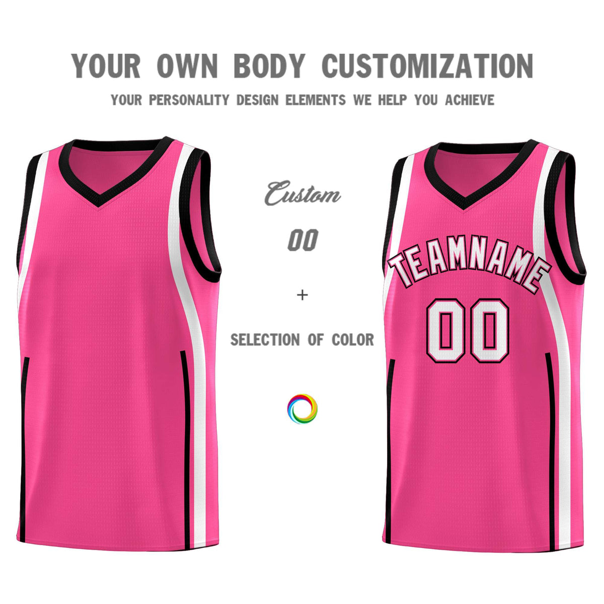 Custom Pink Black-White Ribbon Pattern Basketball Kits