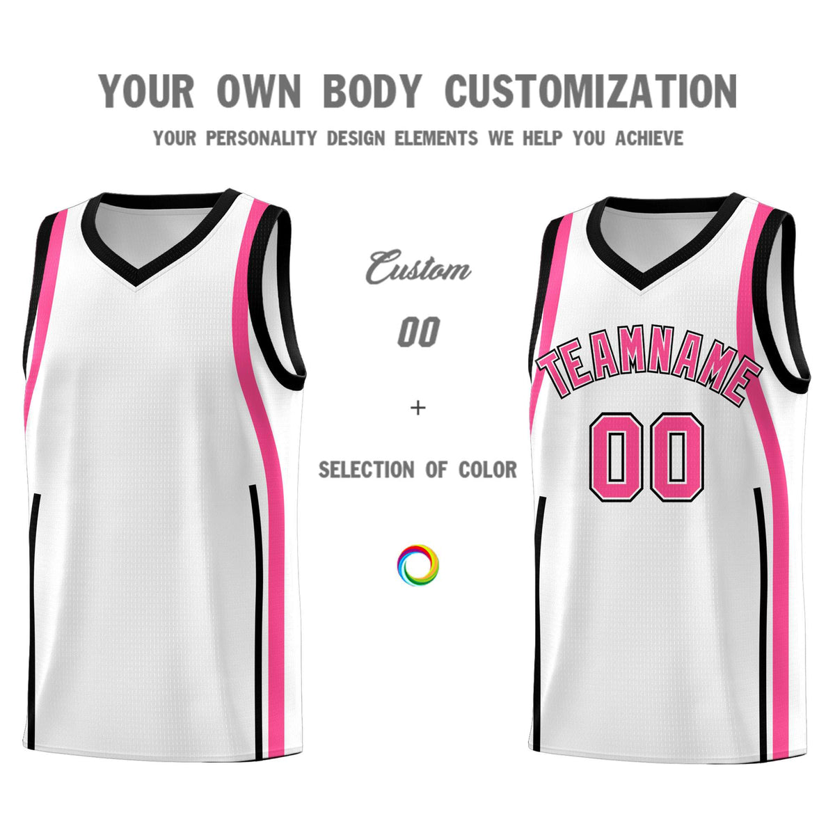 Custom White Pink-Black Ribbon Pattern Basketball Kits