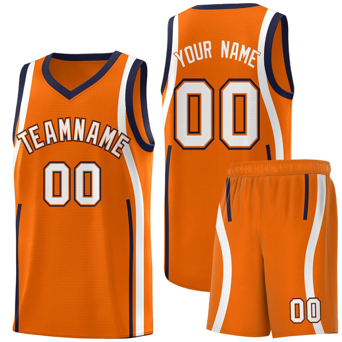 Custom Orange Navy-White Ribbon Pattern Basketball Kits