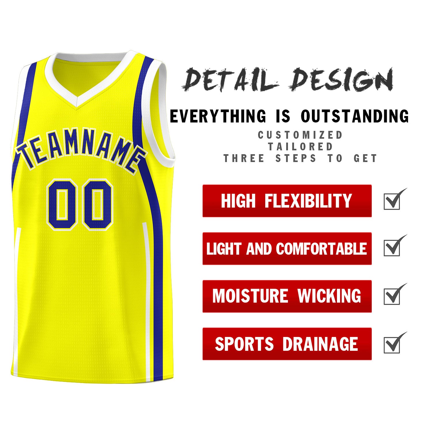 Custom Fluorescent Yellow Royal-White Ribbon Pattern Basketball Kits