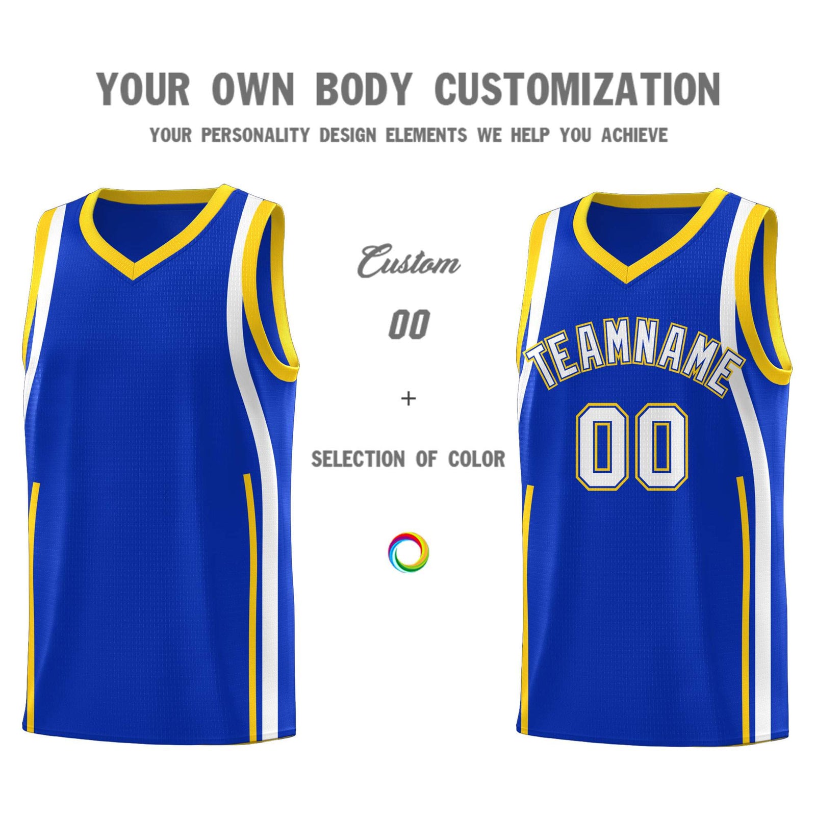 Custom Royal Gold-White Ribbon Pattern Basketball Kits