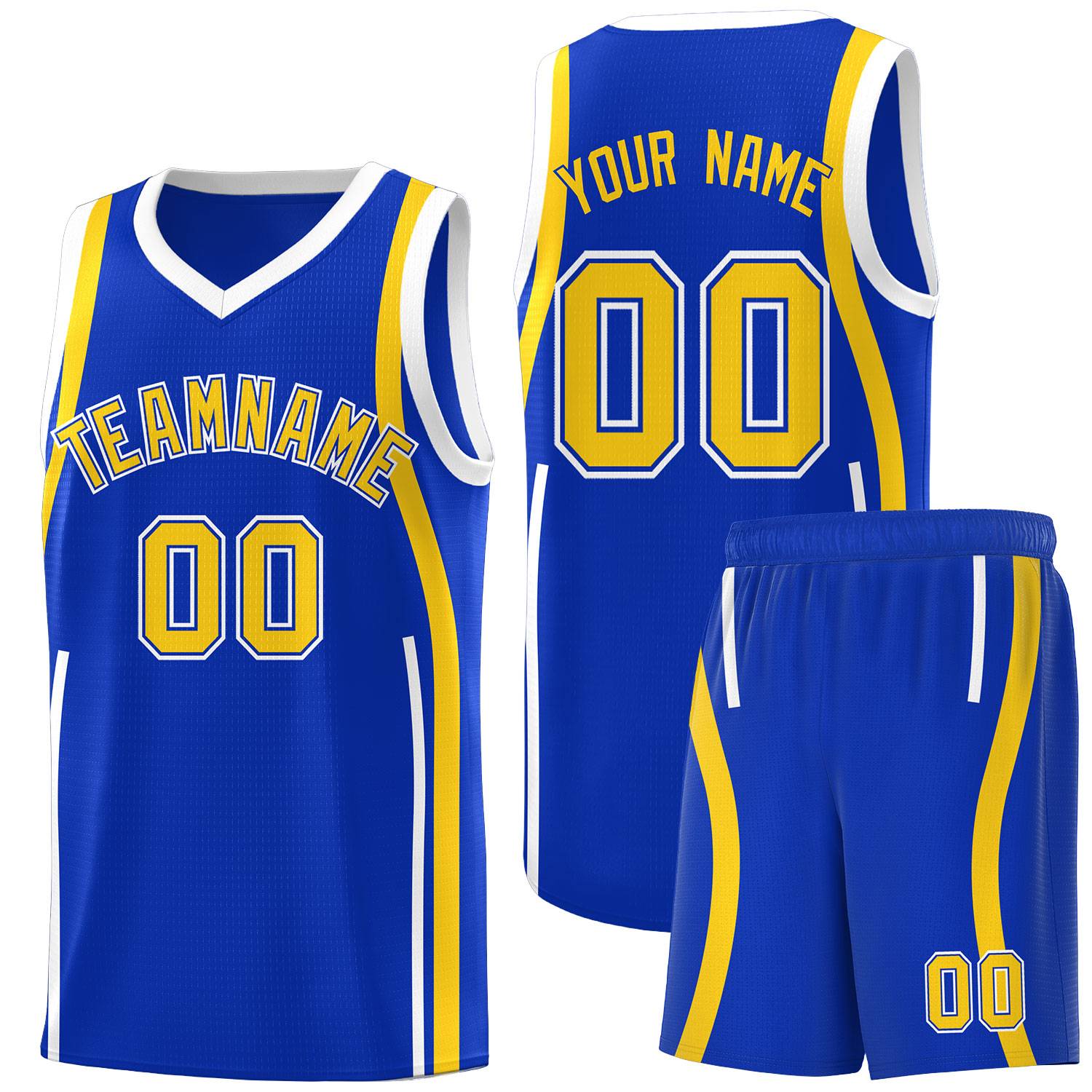 Custom Royal Gold-White Ribbon Pattern Basketball Kits