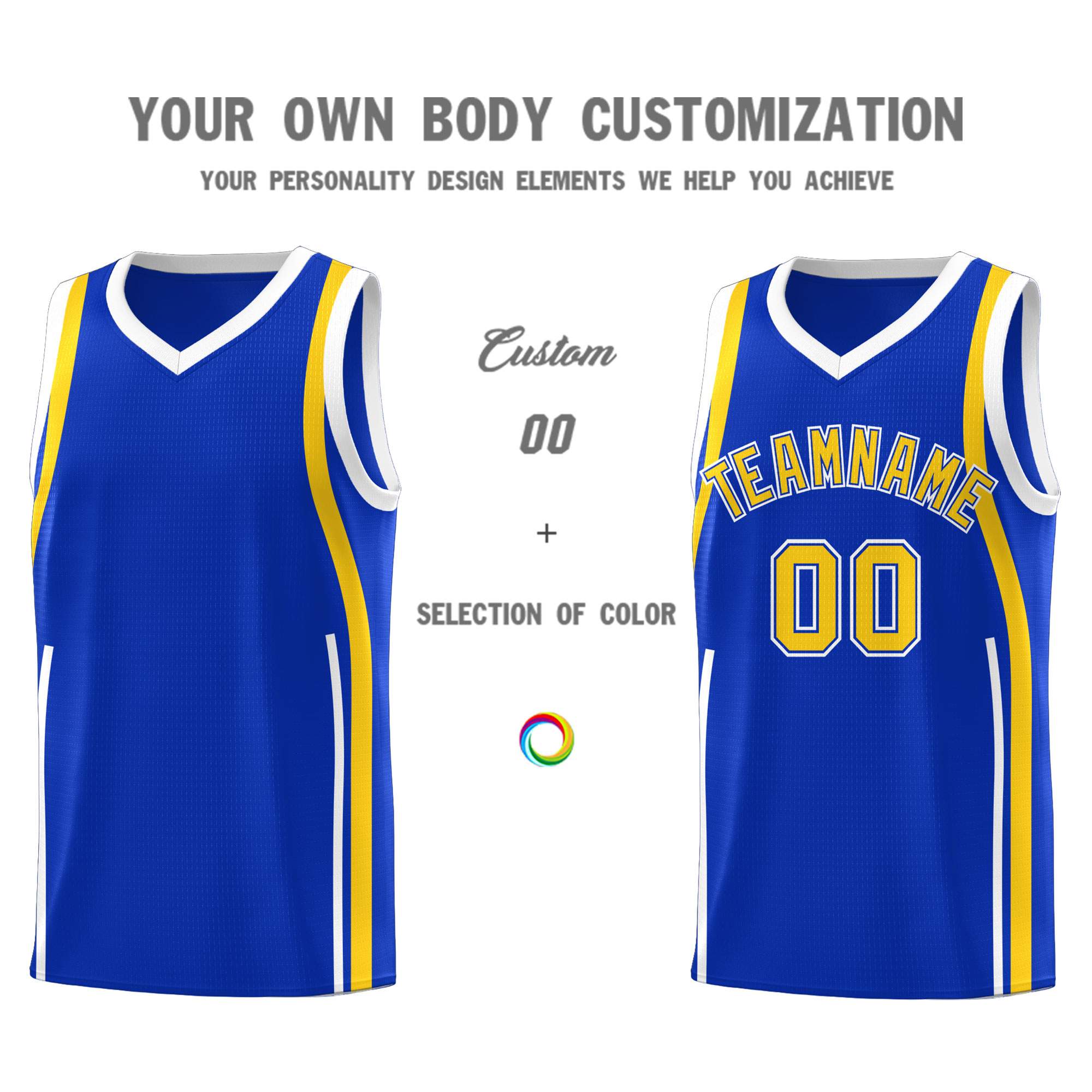 Custom Royal Gold-White Ribbon Pattern Basketball Kits