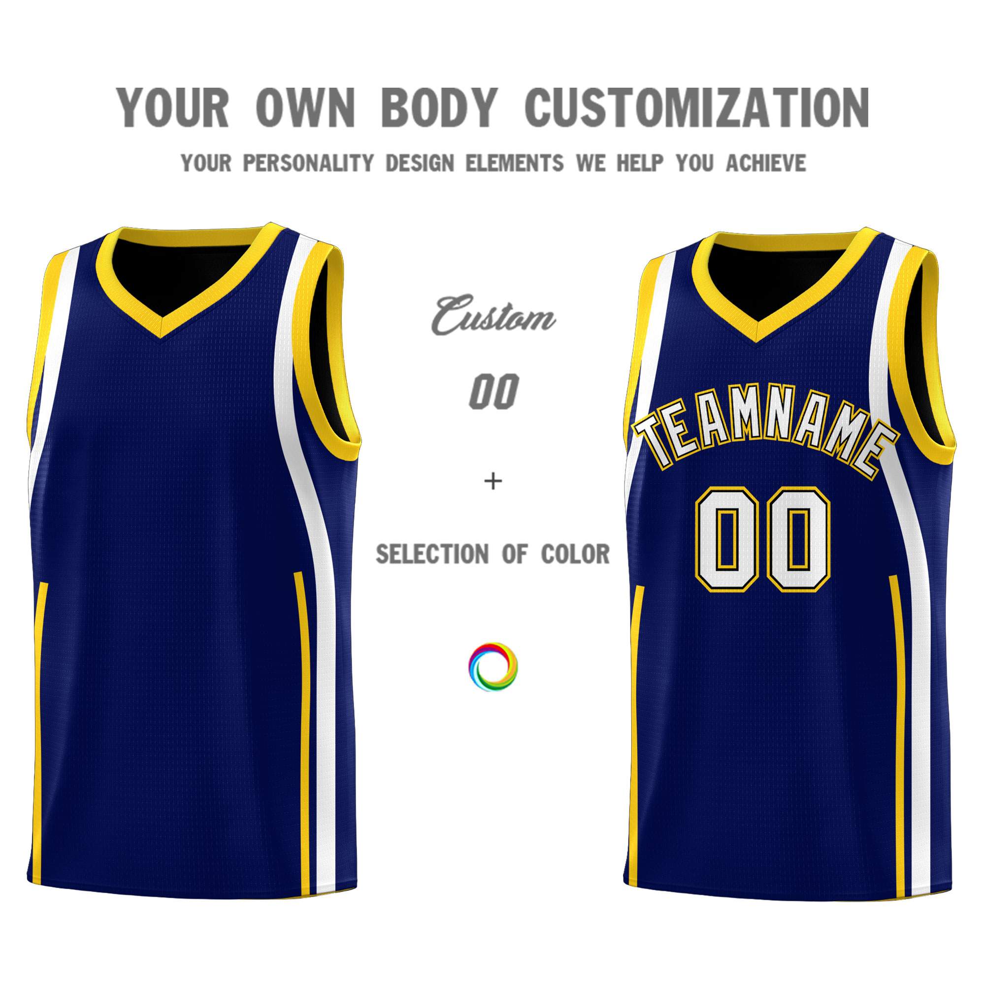 Custom Navy Gold-White Ribbon Pattern Basketball Kits