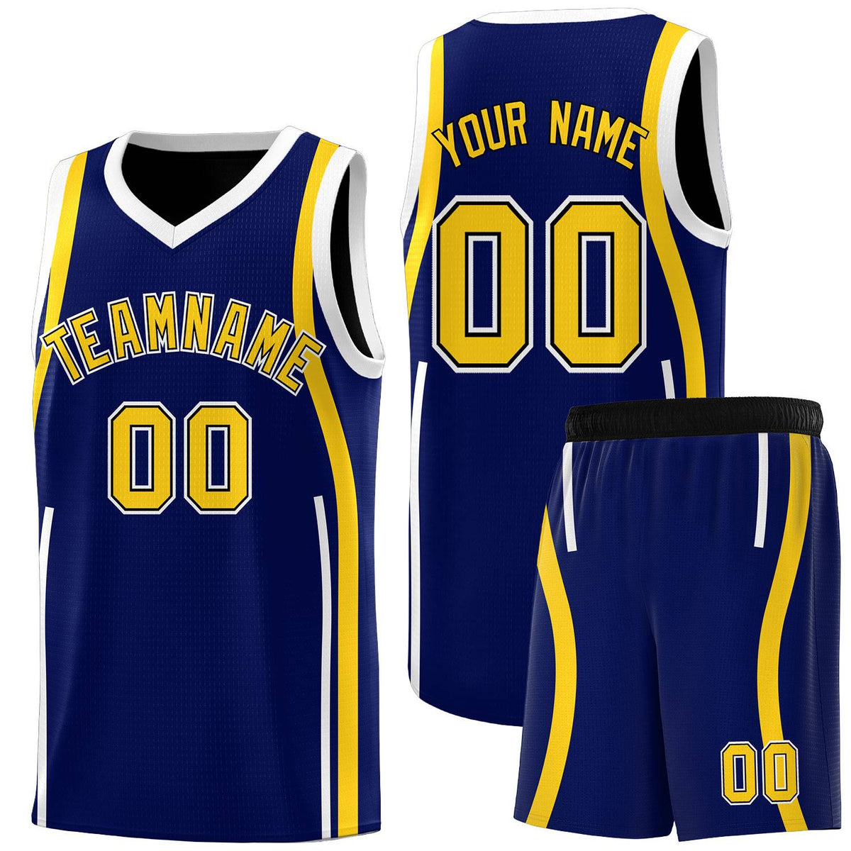 Custom Navy Gold-White Ribbon Pattern Basketball Kits