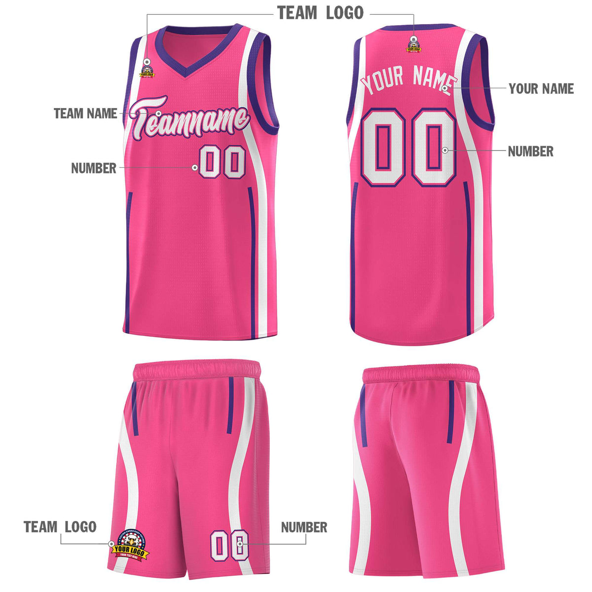 Custom Pink Purple-White Ribbon Pattern Basketball Kits
