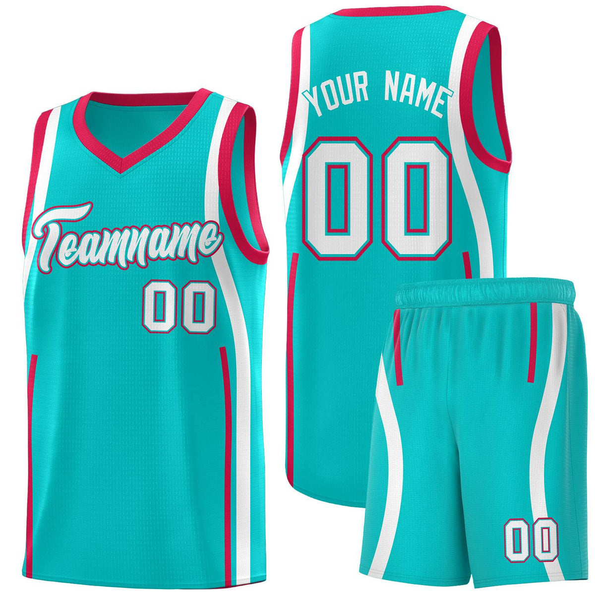 Custom Aqua Red-White Ribbon Pattern Basketball Kits