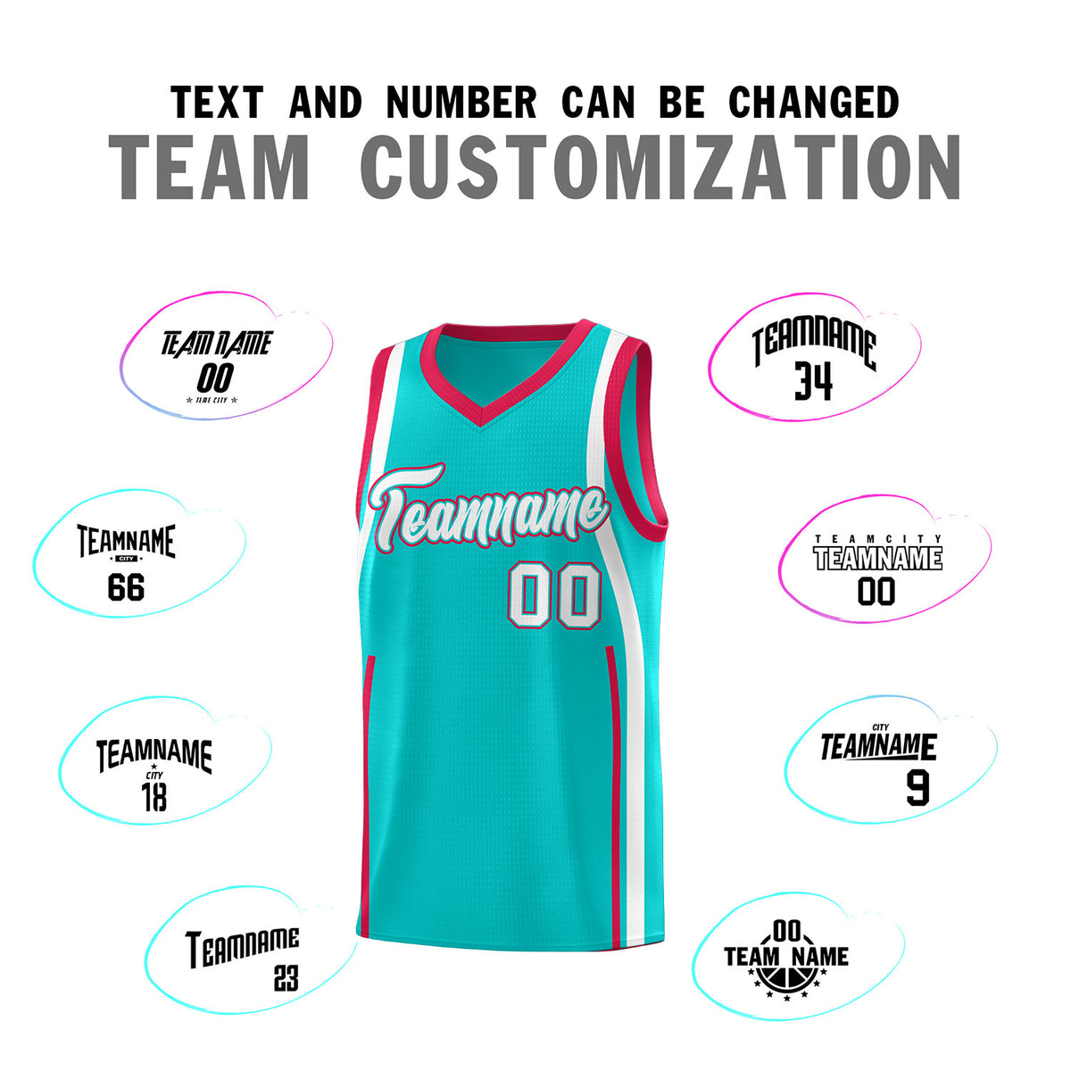 Custom Aqua Red-White Ribbon Pattern Basketball Kits