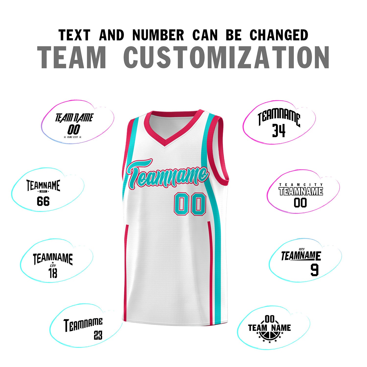 Custom White Aqua-Red Ribbon Pattern Basketball Kits