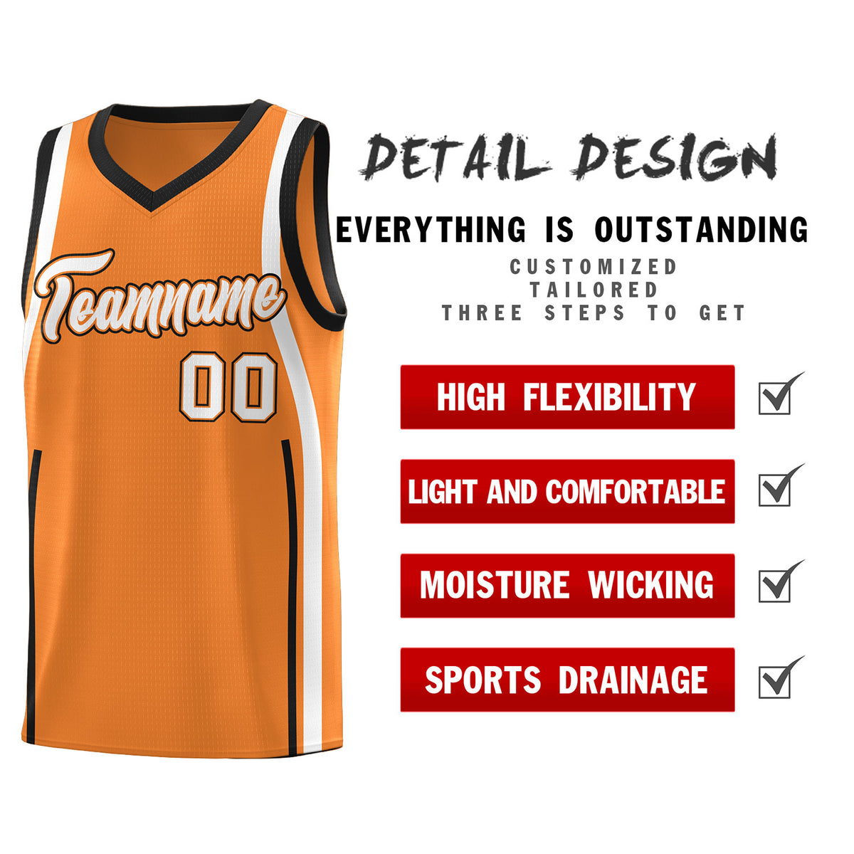 Custom Gold Orange Black-White Ribbon Pattern Basketball Kits