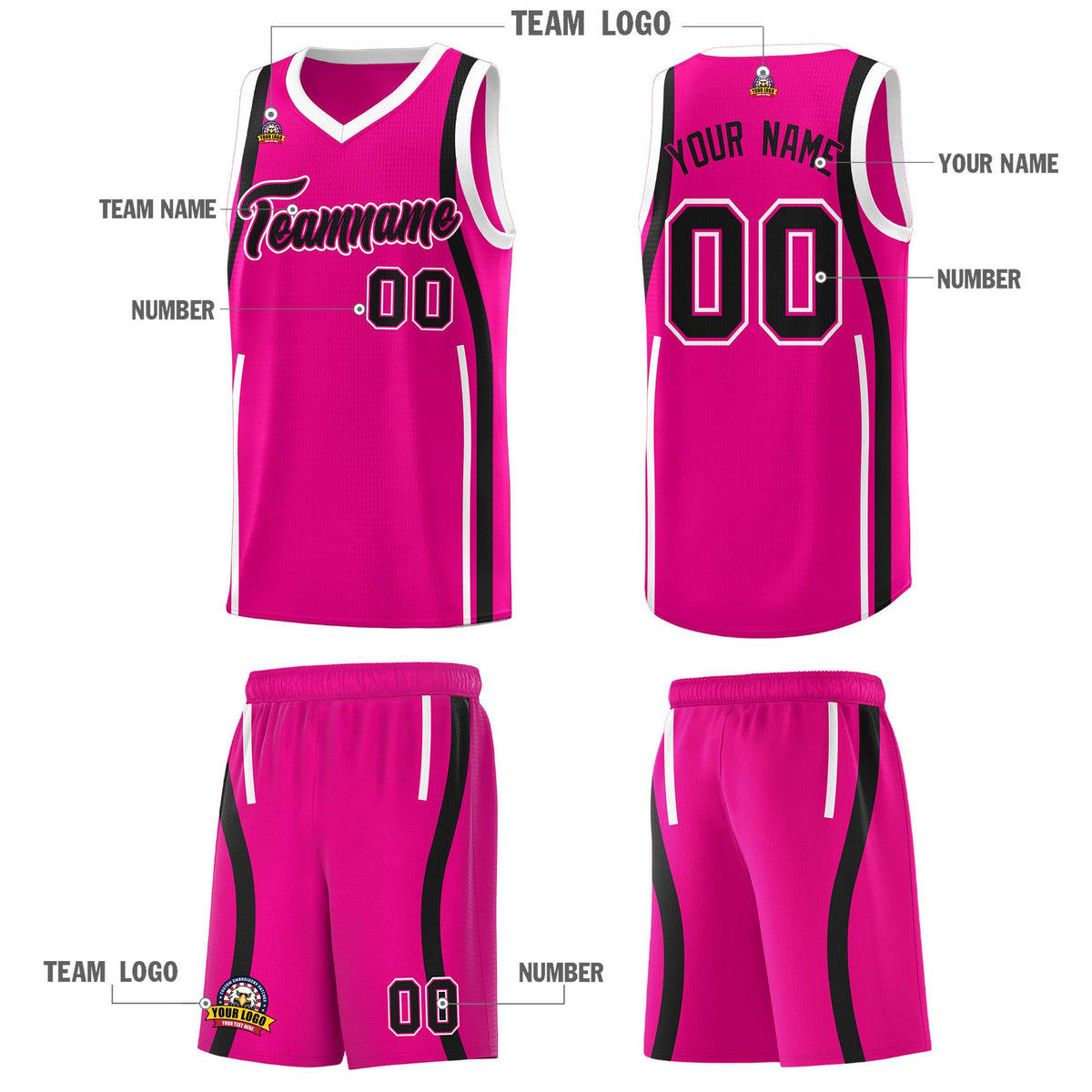 Custom Pink Black-White Ribbon Pattern Basketball Kits