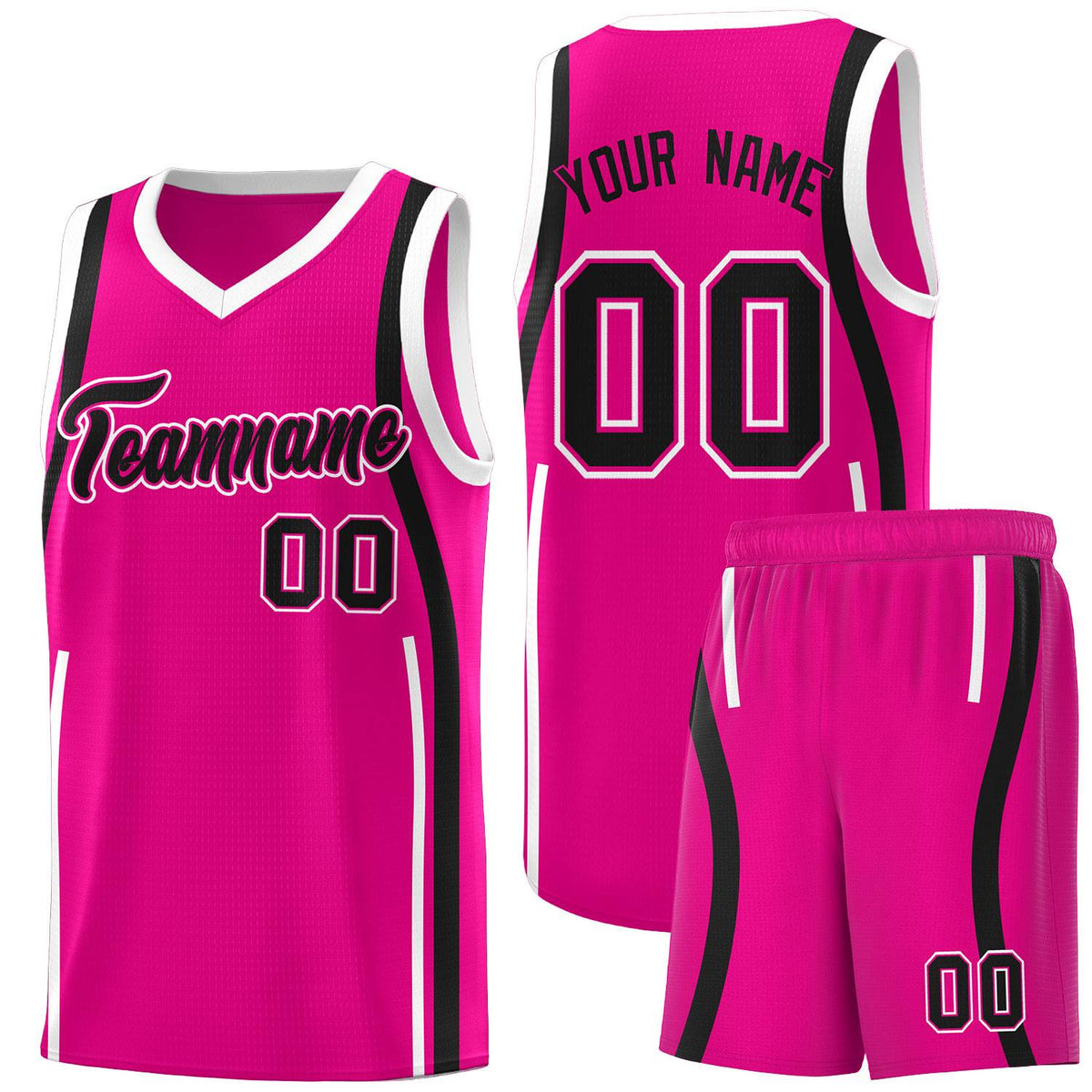Custom Pink Black-White Ribbon Pattern Basketball Kits