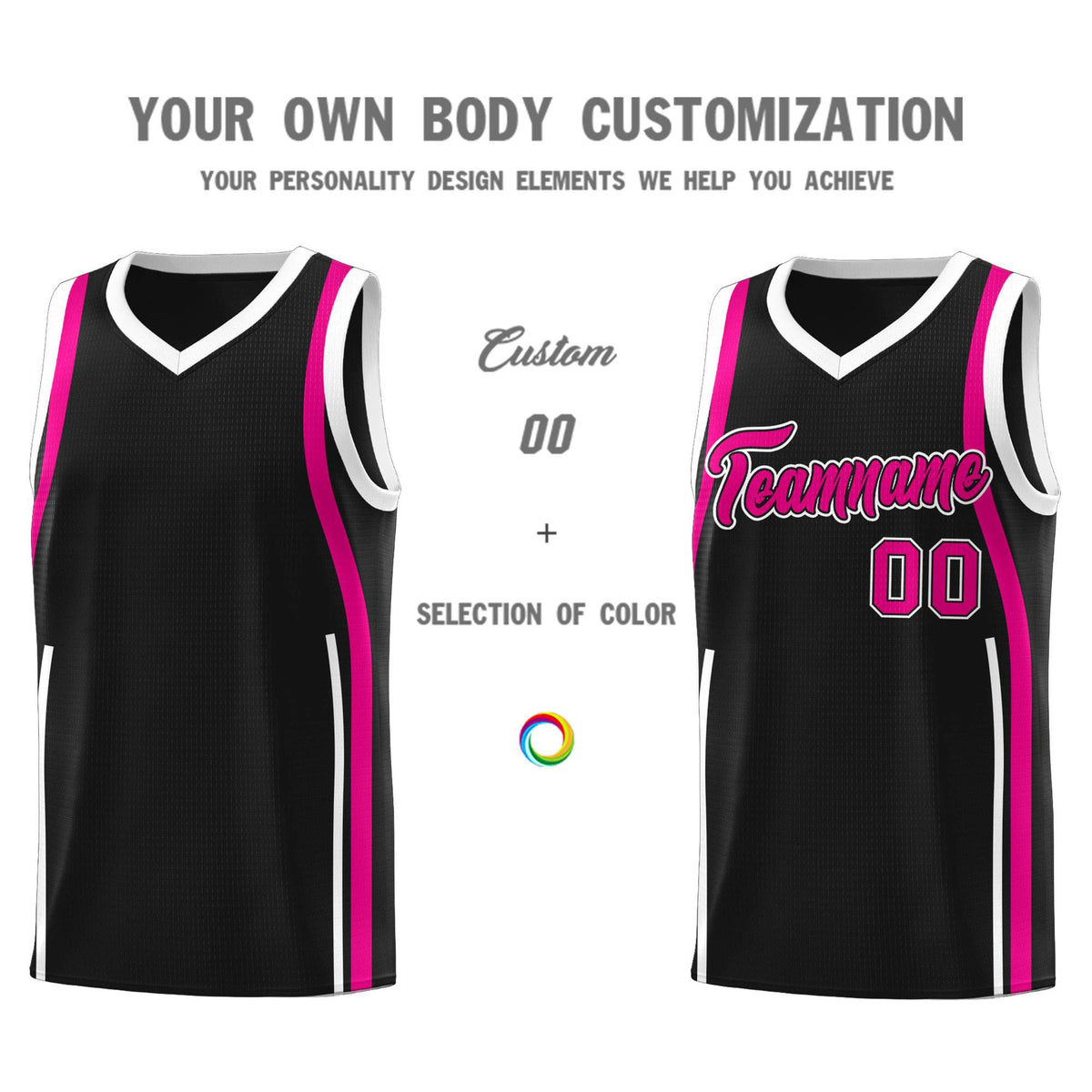 Custom Black Pink-White Ribbon Pattern Basketball Kits