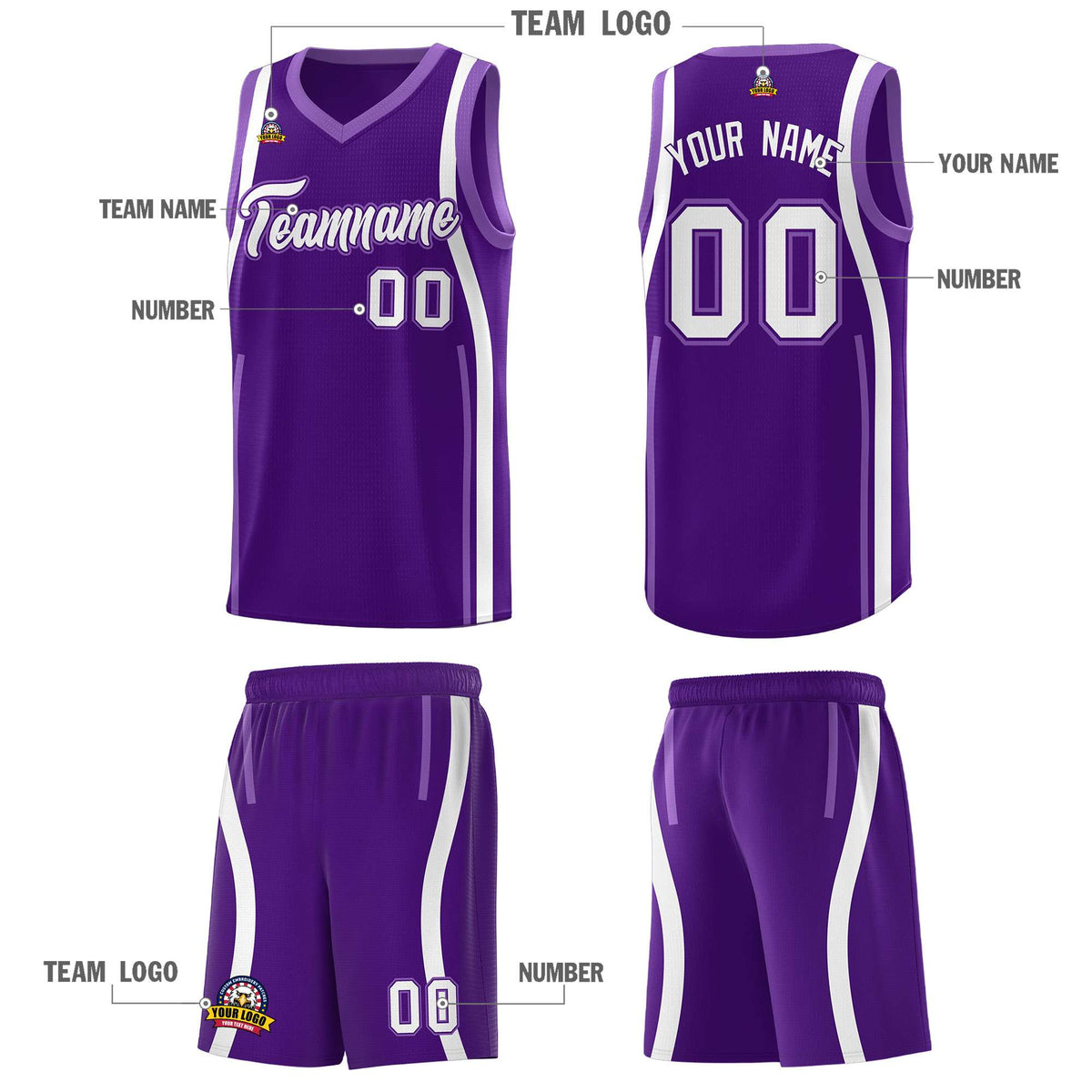 Custom Purple Light Purple-White Ribbon Pattern Basketball Kits