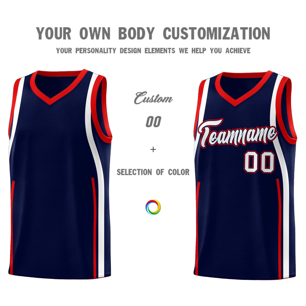 Custom Navy Red-White Ribbon Pattern Basketball Kits