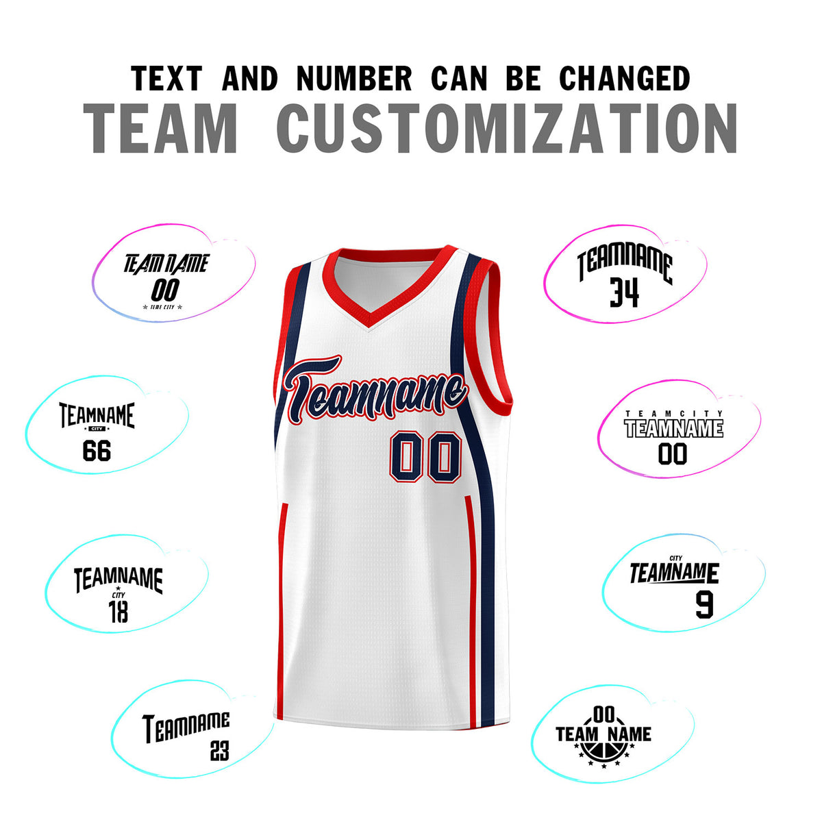 Custom White Navy-Red Ribbon Pattern Basketball Kits