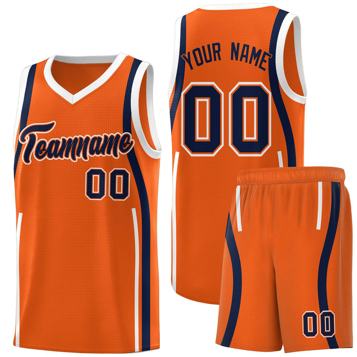 Custom Orange Navy-White Ribbon Pattern Basketball Kits