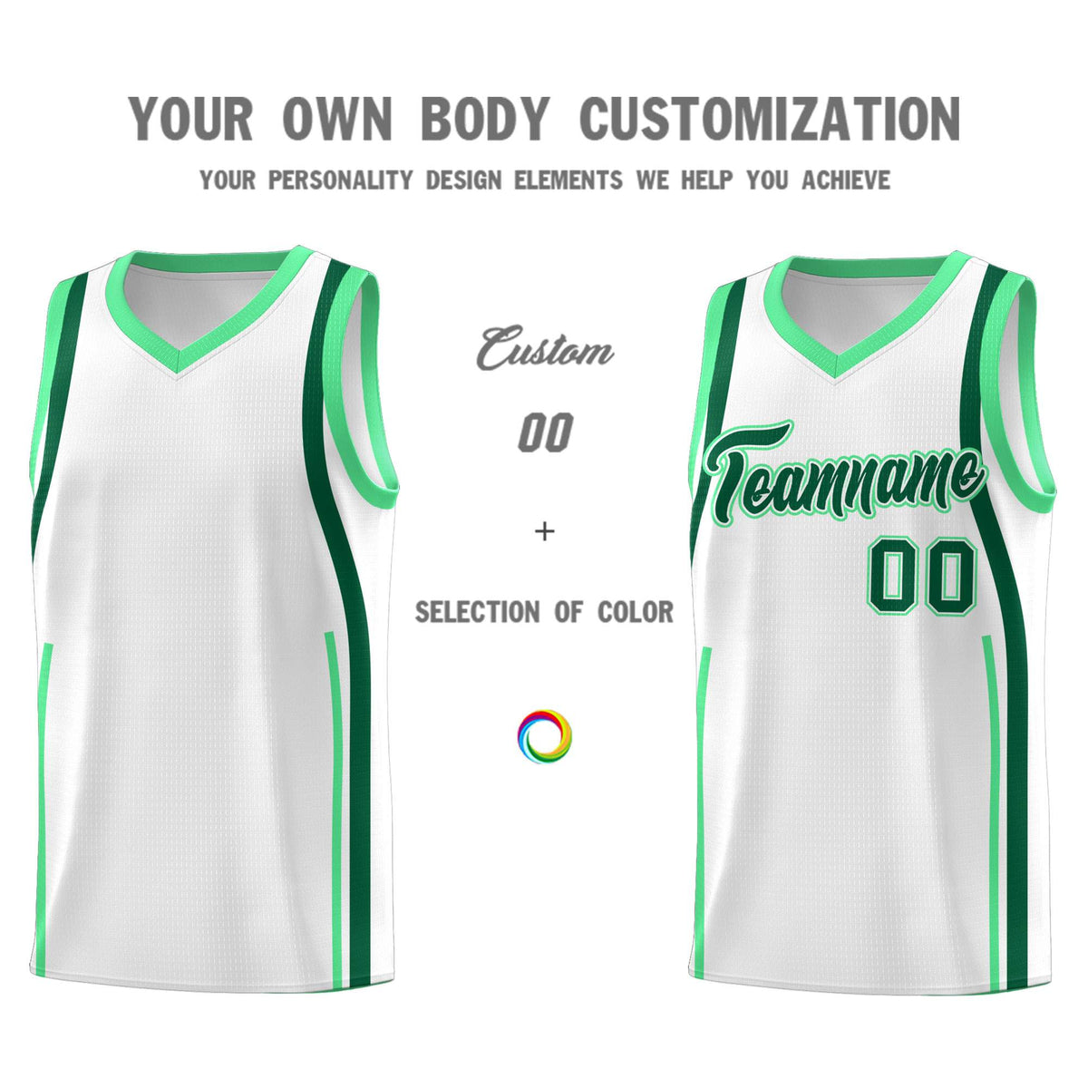 Custom White Kelly Green-Green Ribbon Pattern Basketball Kits