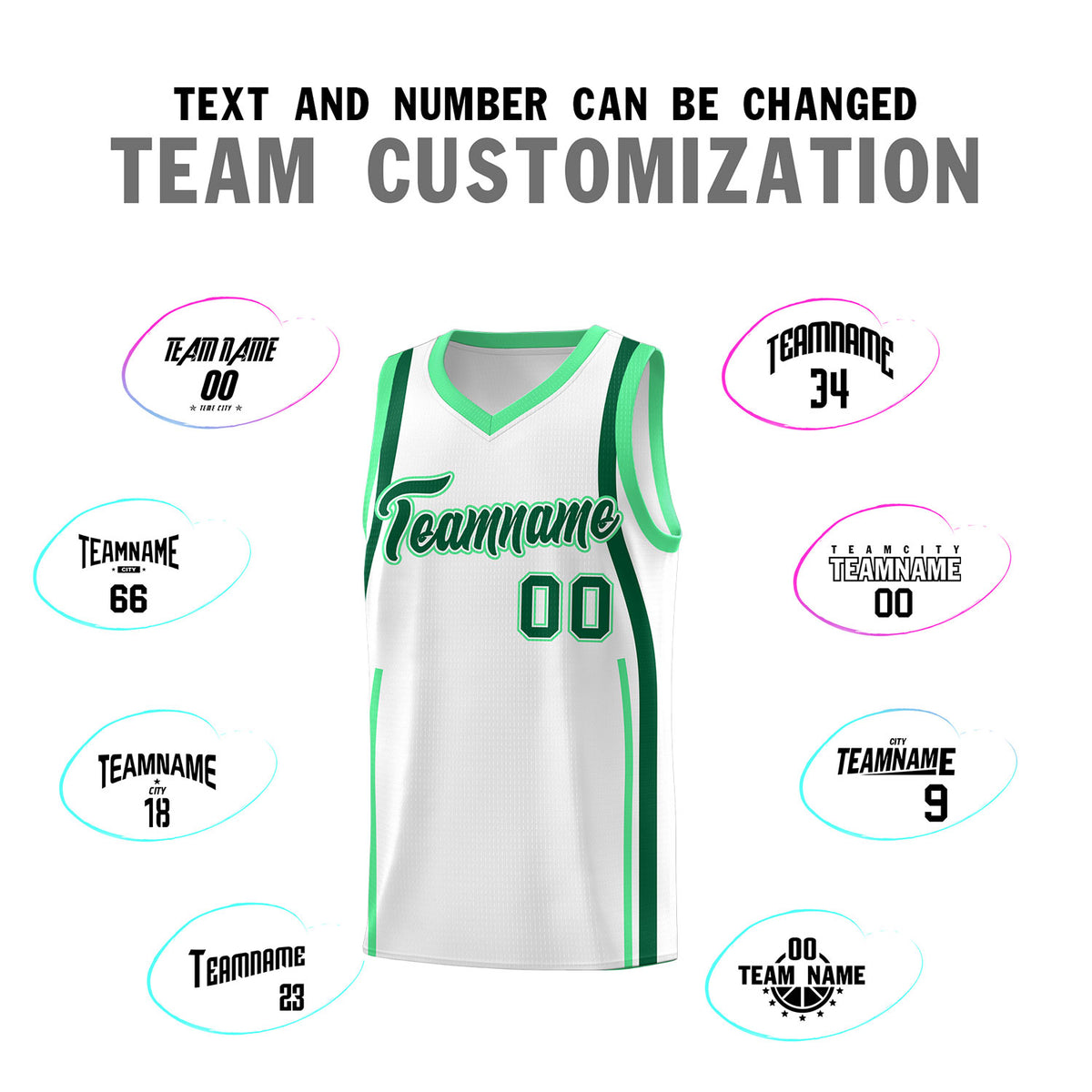 Custom White Kelly Green-Green Ribbon Pattern Basketball Kits
