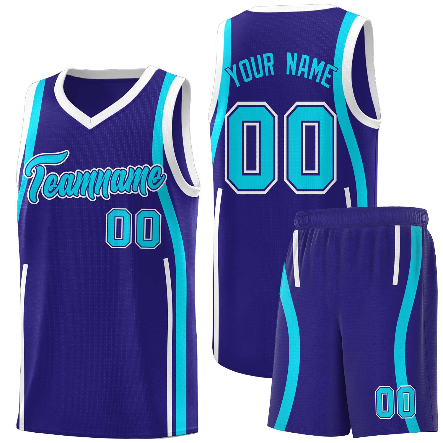Custom Royal Sky Blue-White Ribbon Pattern Basketball Kits