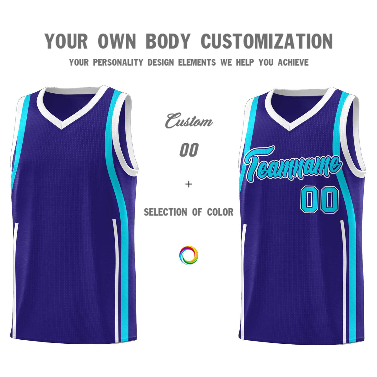 Custom Royal Sky Blue-White Ribbon Pattern Basketball Kits