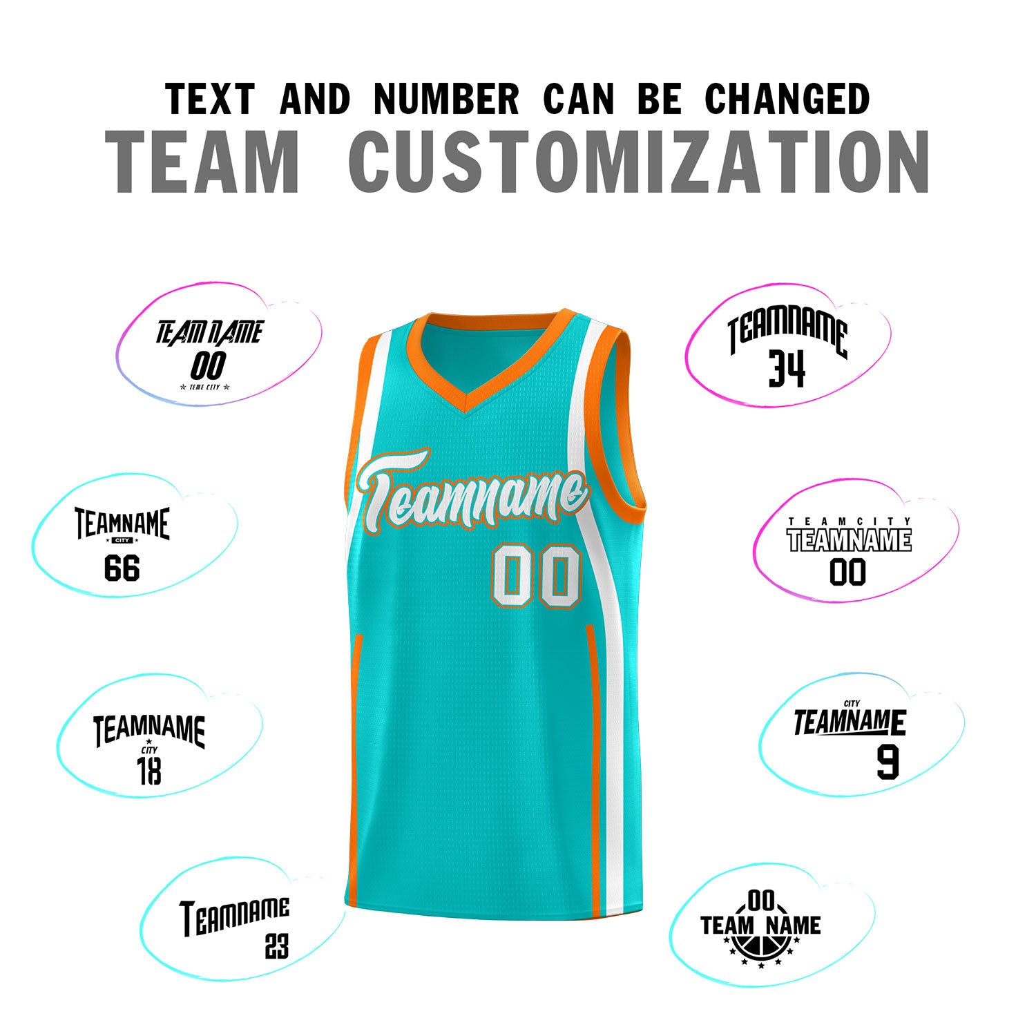Custom Aqua Orange-White Ribbon Pattern Basketball Kits