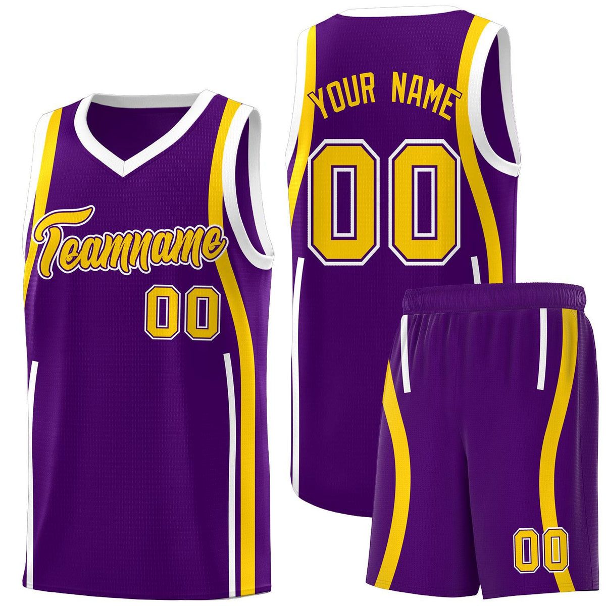 Custom Purple White-Gold Ribbon Pattern Basketball Kits