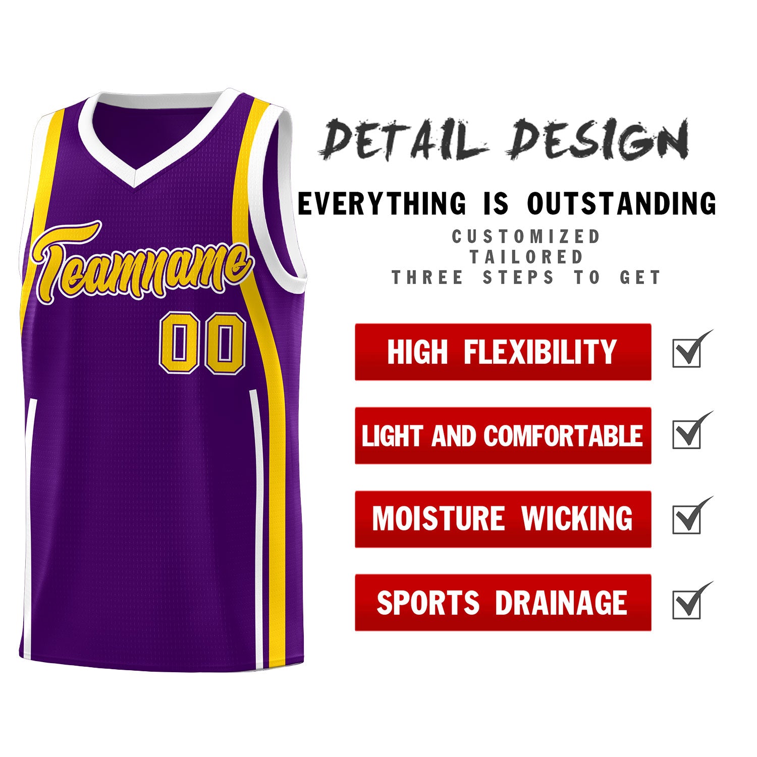 Custom Purple White-Gold Ribbon Pattern Basketball Kits