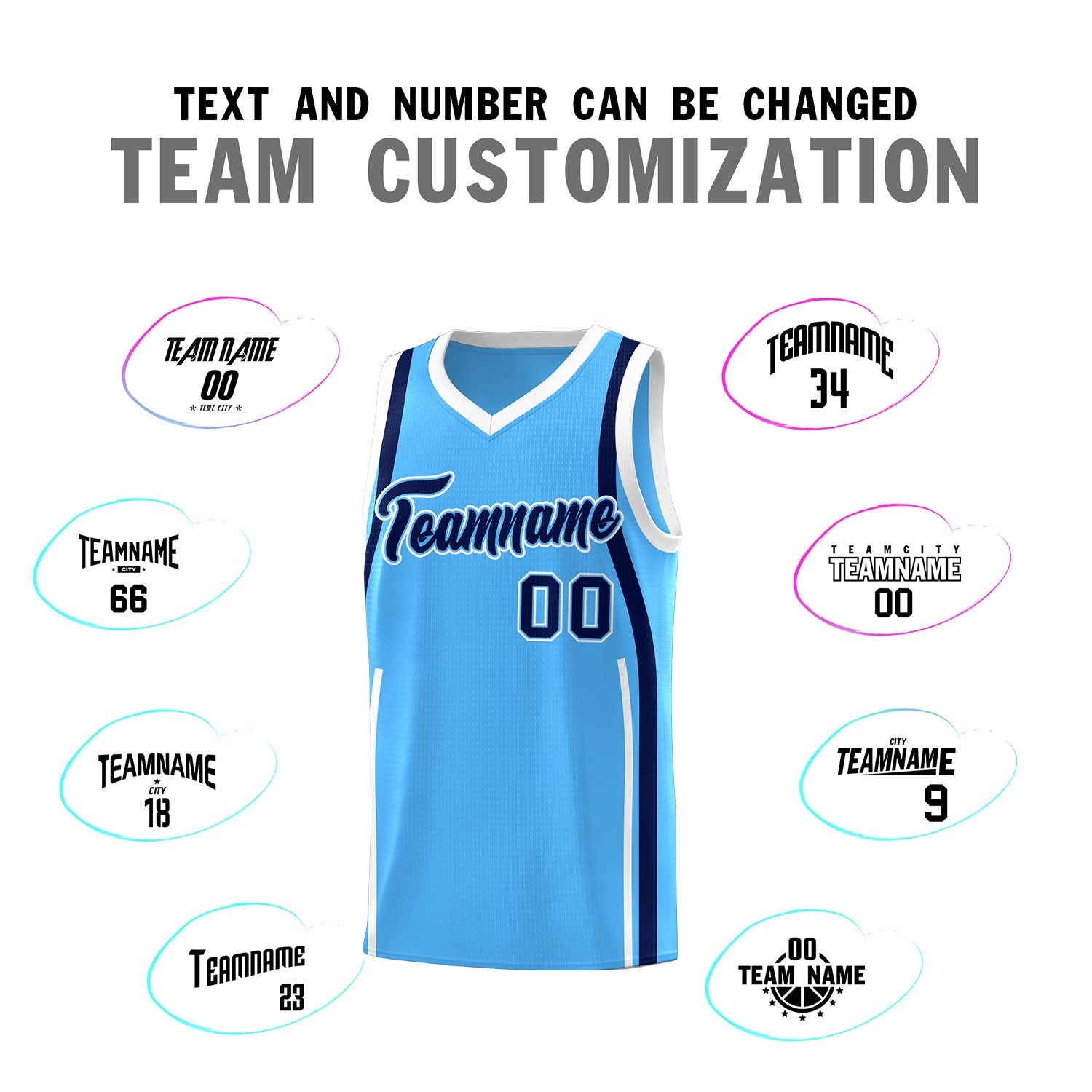 Custom Powder Blue Navy-White Ribbon Pattern Basketball Kits
