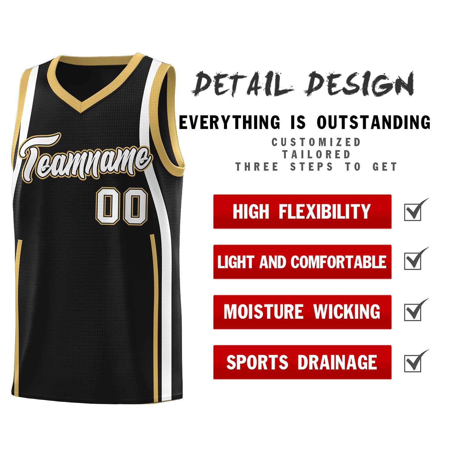 Custom Black Old Gold-White Ribbon Pattern Basketball Kits