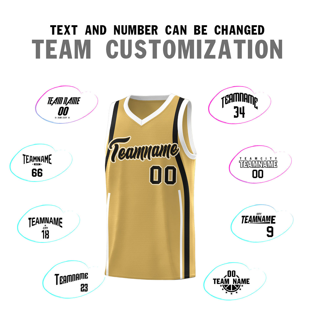 Custom Old Gold Black-White Ribbon Pattern Basketball Kits