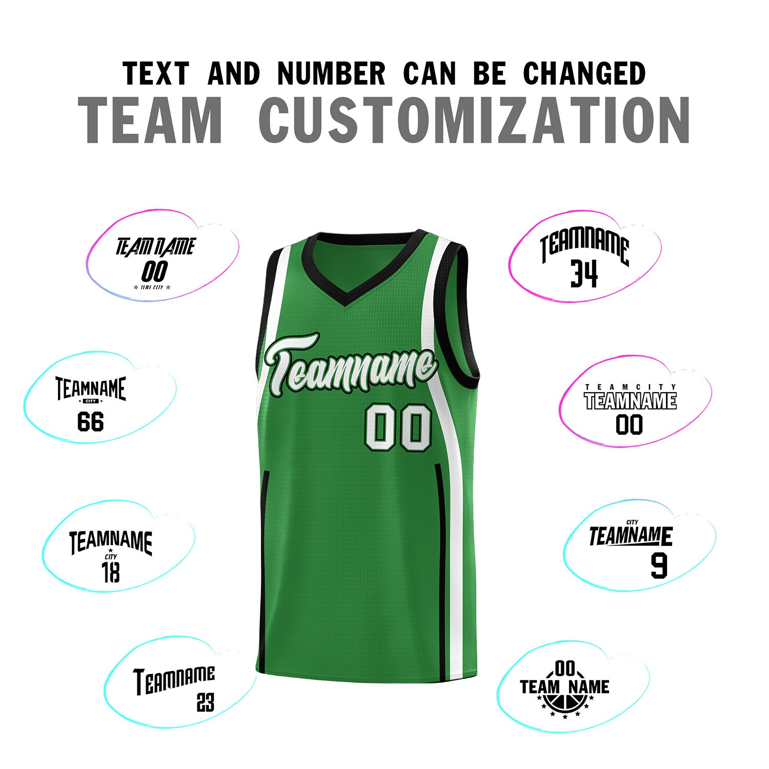 Custom Kelly Green Black-White Ribbon Pattern Basketball Kits