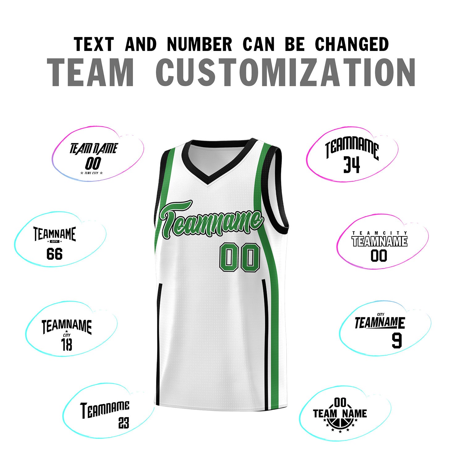 Custom White Kelly Green-White Ribbon Pattern Basketball Kits