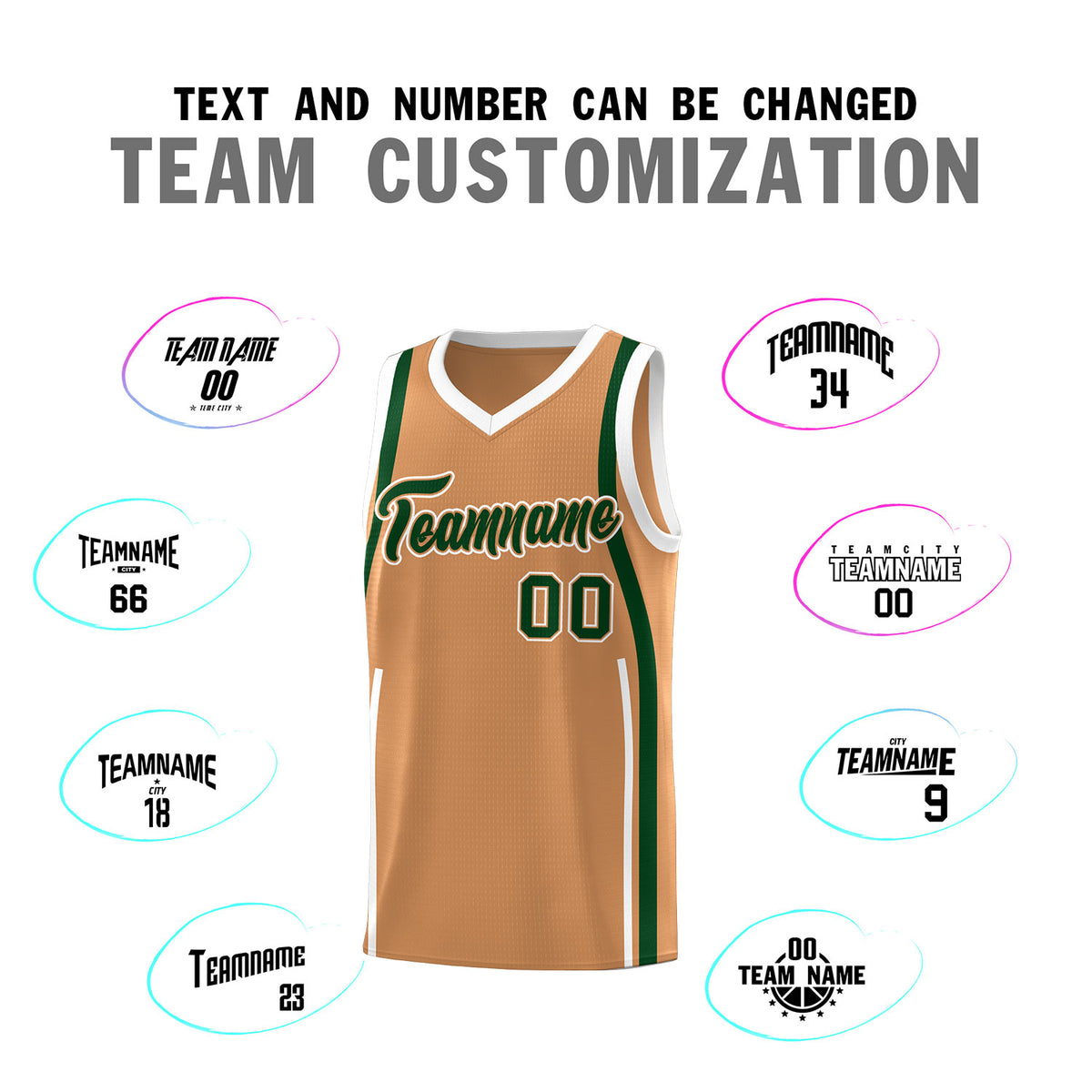 Custom Buckskin Brown Green-White Ribbon Pattern Basketball Kits
