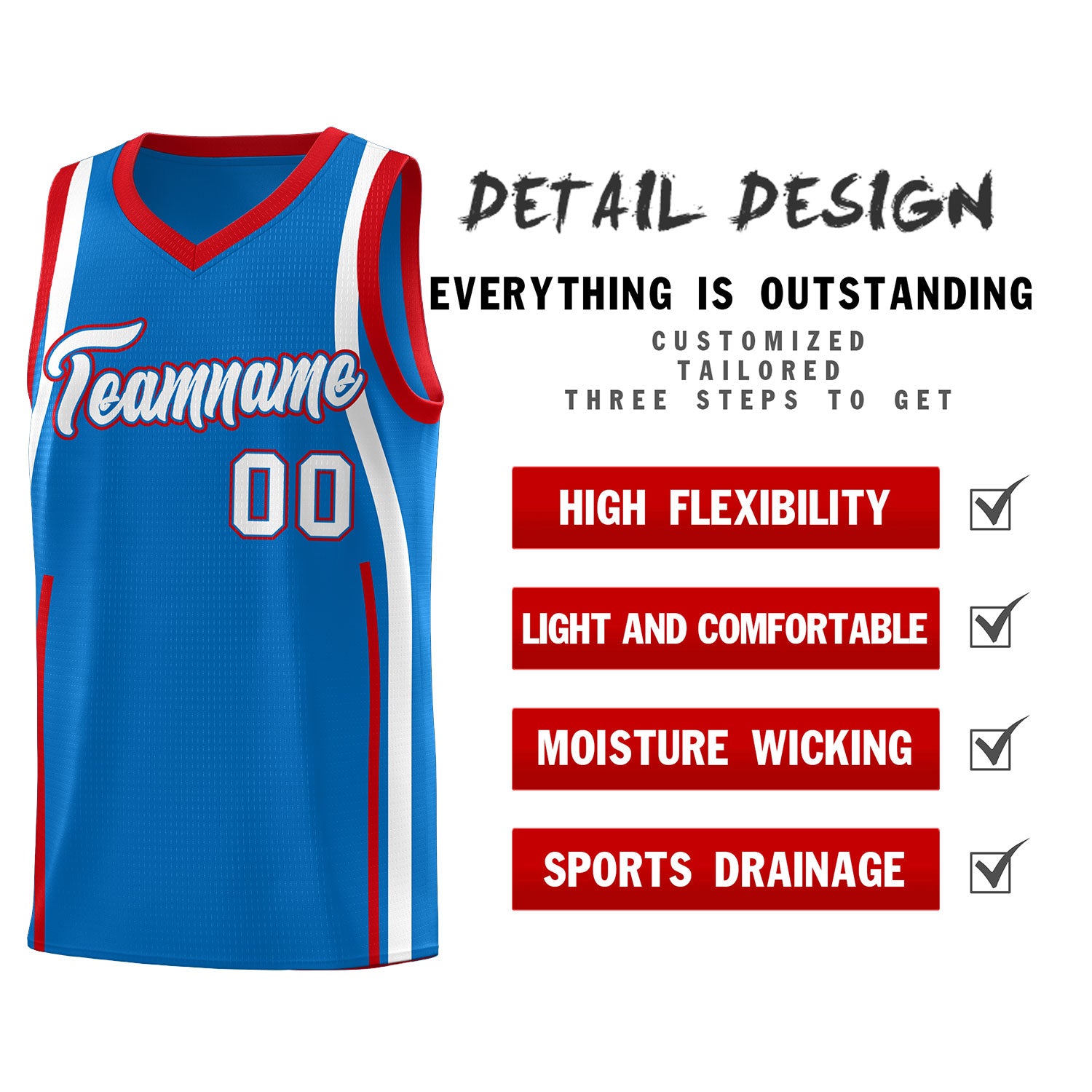 Custom Royal Red-White Ribbon Pattern Basketball Kits