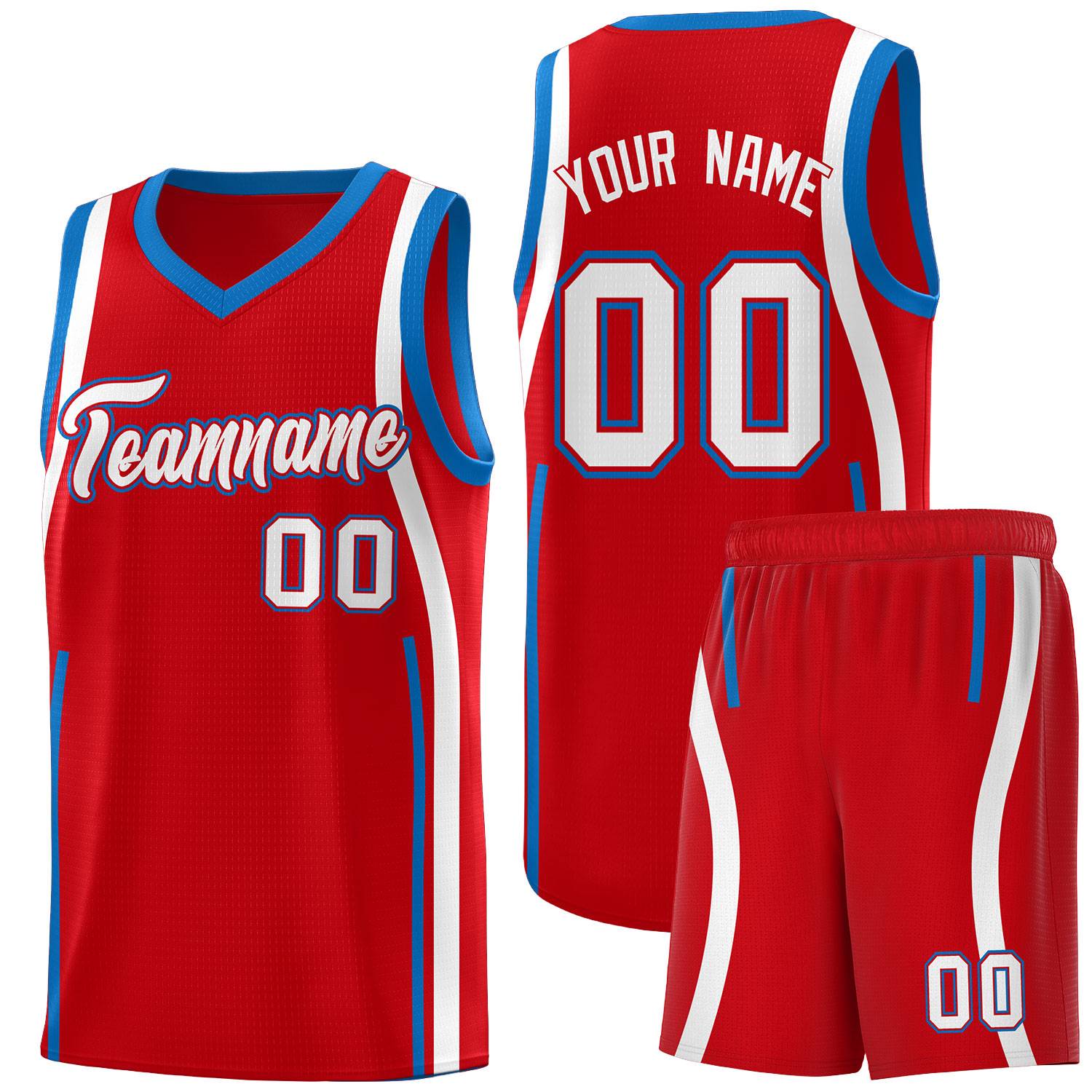 Custom Red Royal-White Ribbon Pattern Basketball Kits